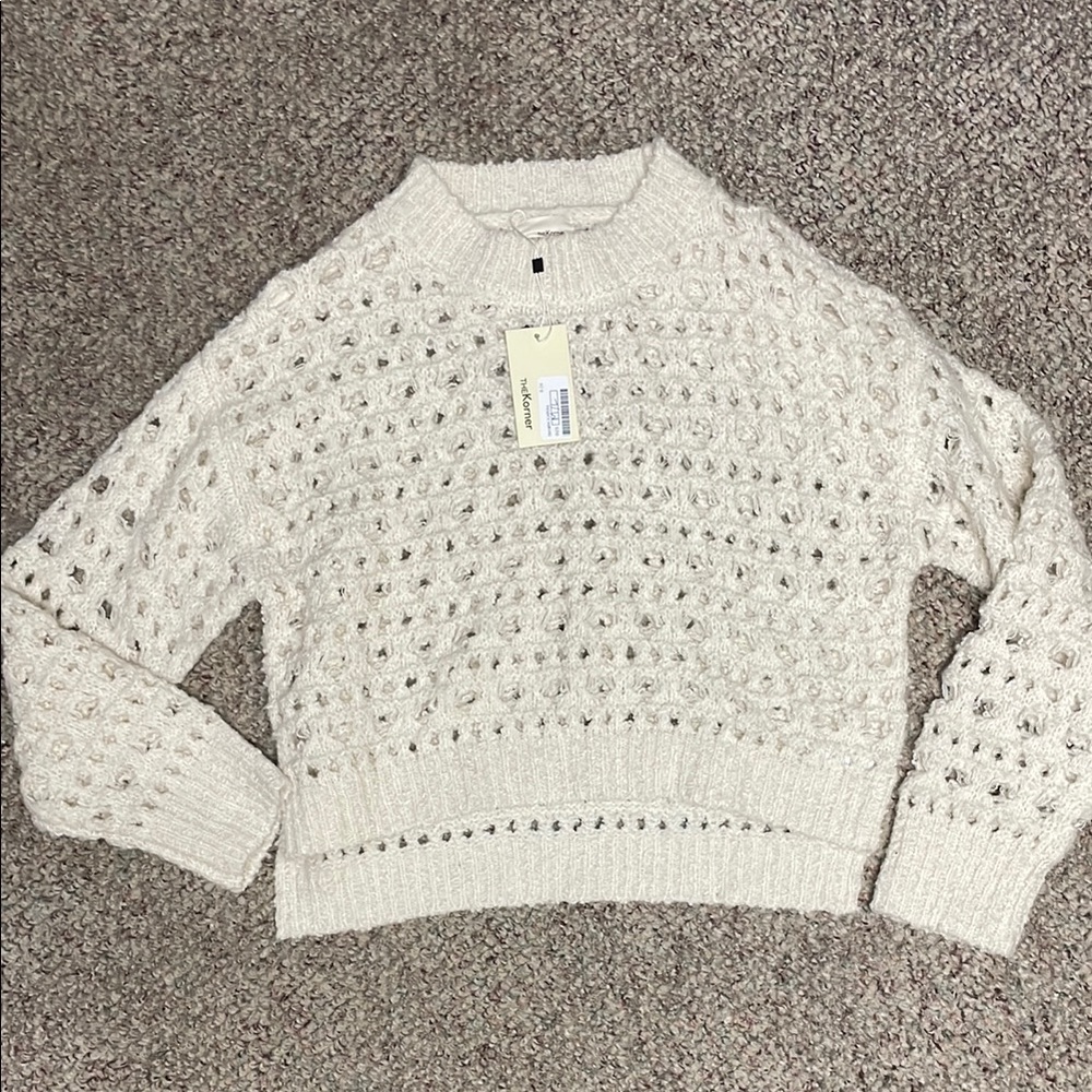 TheKorner open weave Cream Sweater with asymmetrical hem